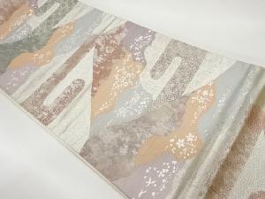 引箔ヱ霞に山並み・吹き寄せ模様織出し袋帯